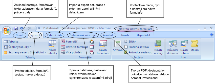 Ukázka GUI Access 2007