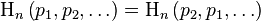 \Eta_n\left(p_1, p_2, \ldots \right) = \Eta_n\left(p_2, p_1, \ldots \right)