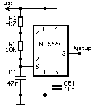Schéma
astabilního multivibrátoru s NE555