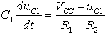 C1*duC1/dt=(Vcc-uC1)/(R1+R2)