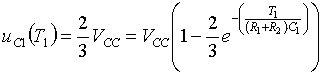 uC1(T1)=2/3Vcc=Vcc(1-2/3exp(-T1/C1(R1+R2)))