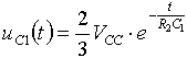 uC1(t)=2/3Vcc*exp(-t/(R2*C1))