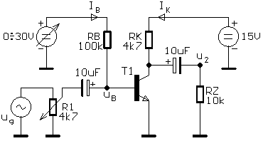 Schéma pro
měření tranzistoru v zapojení SE