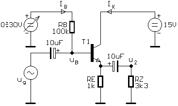 Schéma pro
měření tranzistoru v zapojení SK
